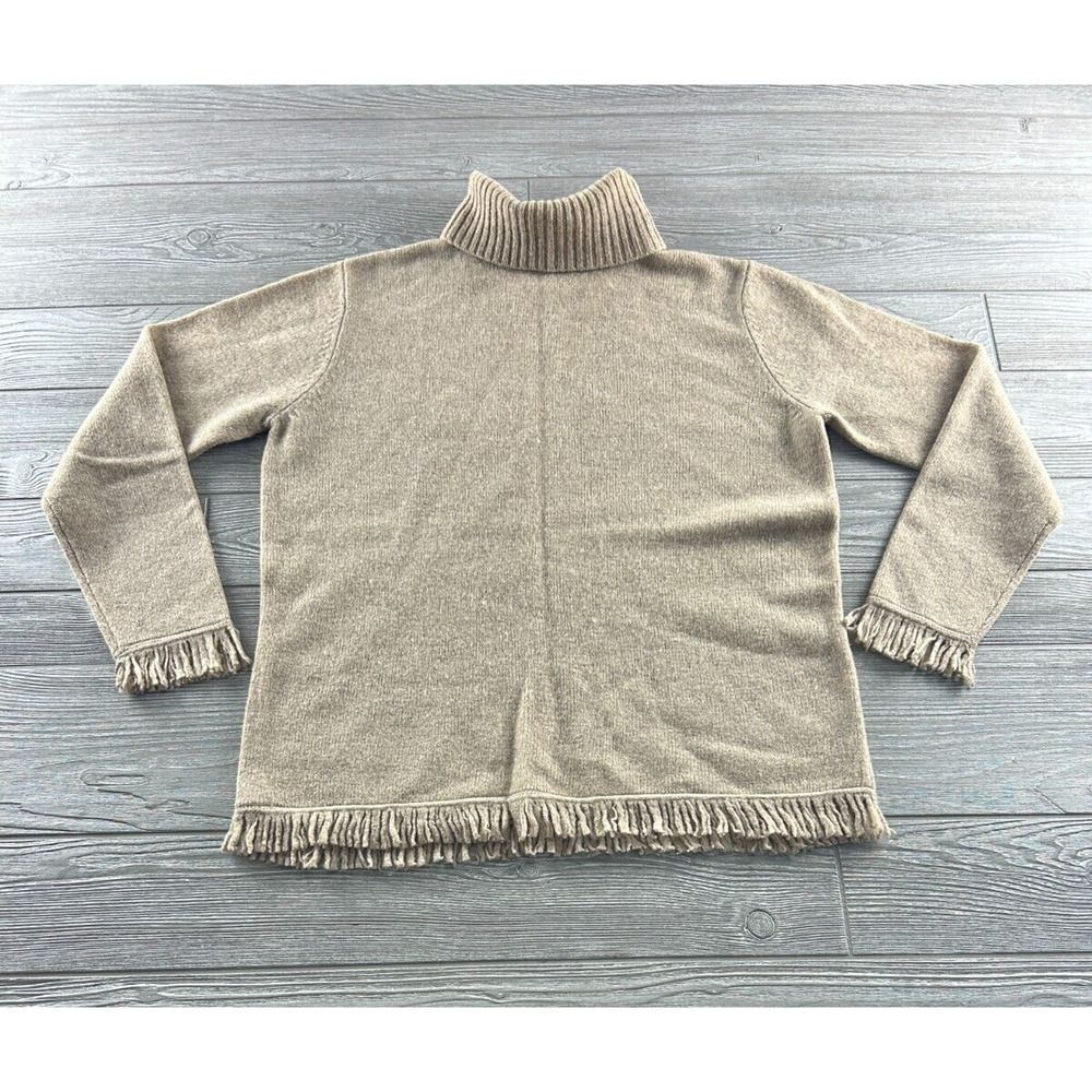 Rafaella Turtleneck Sweater Women Medium Beige Tassel lambswool Long Sleeve